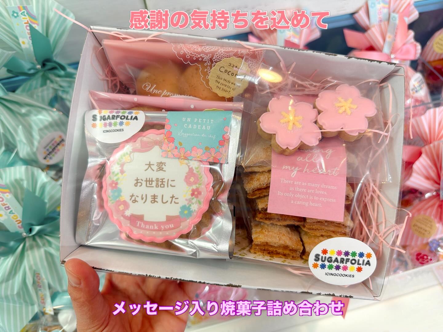 店頭には焼菓子詰め合わせ
たくさん並べております
3月は平日10:00〜18:00営業
3/20.3/21は10:00〜12:00の午前中営業です
まだまだたくさんクッキー追加しておりますので
ぜひお越しください♪
その場でラッピングも受付ます
ブーケなどもオススメ！